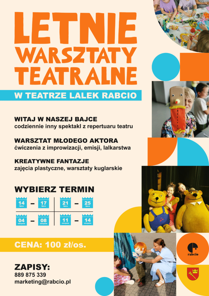Plakat letnie warsztaty teatralne w teatrze lalek